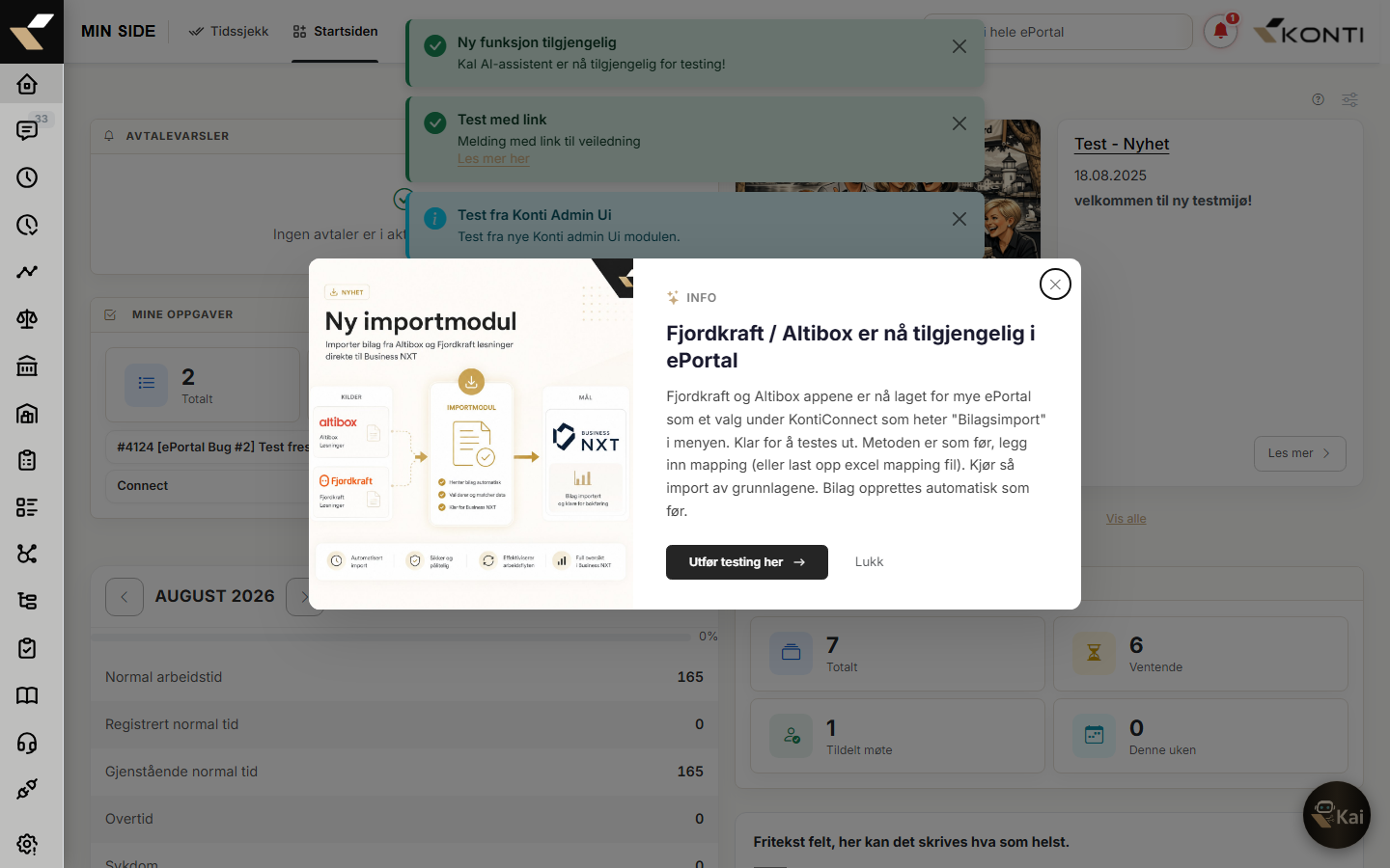 innstillinger forside widgets