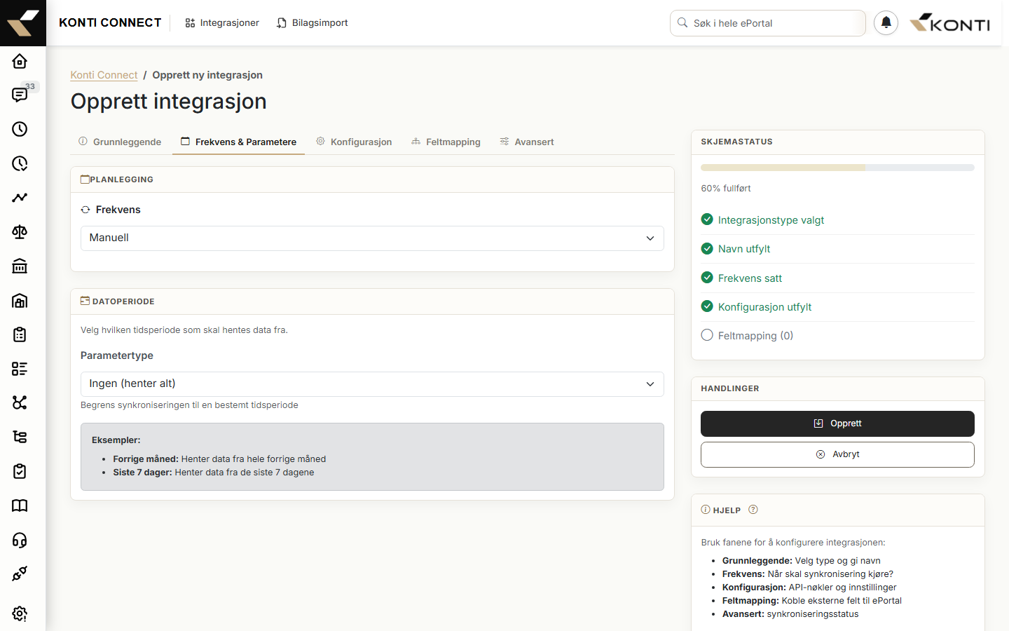 cron-builder, parametertype og parameter mapping-seksjon